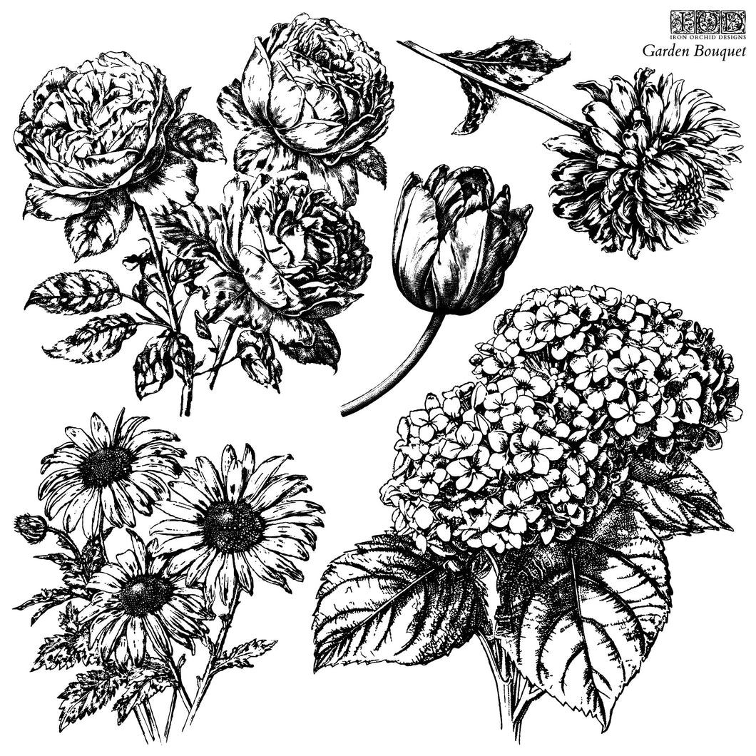 IOD GARDEN BOUQUET STAMP, 12” X 12”, SINGLE SHEET - Iron Orchid Designs