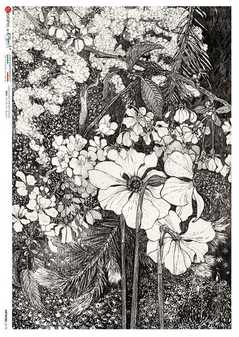 Designs Rice Paper Floral Etching Illustration, A4